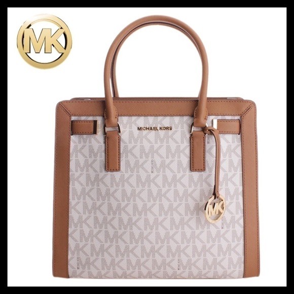 Michael Kors Handbags - MICHAEL Kors Large Dillon Satchel Vanilla & Acorn Signature Mk